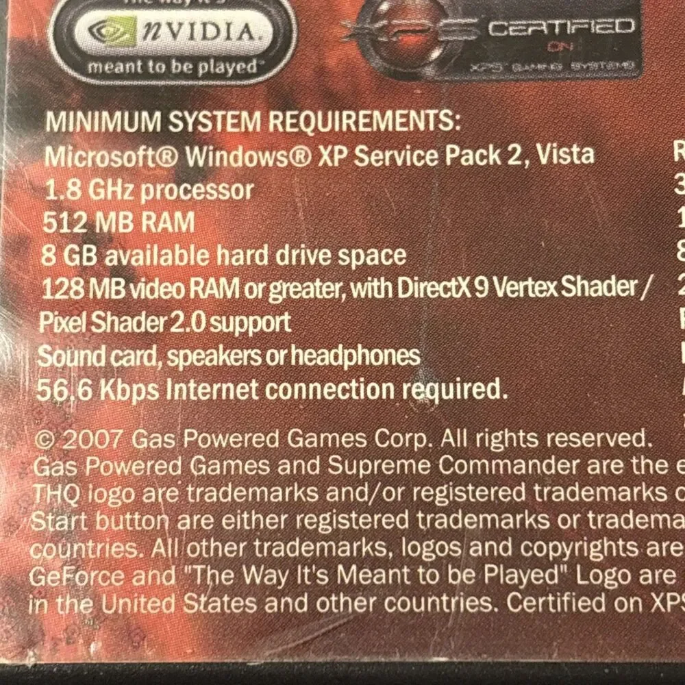 Supreme Commander Games For Windows PCDVD Disc And Manual In Original Case